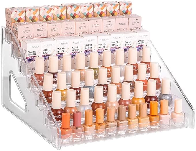 YICBOR Nail Polish Rack, 7 Layers Clear Plastic Nail Polish Storage Organizer Display, Freestanding Makeup Caddy for Sunglasses, Cosmetics (7 Layers)