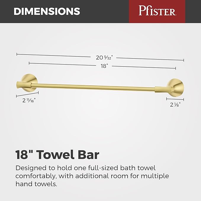 Pfister Willa Bath Towel Bar for Bathroom, 24-Inch, Wall-Mounted, Screw-in, Polished Chrome Finish, BTBWLL2C