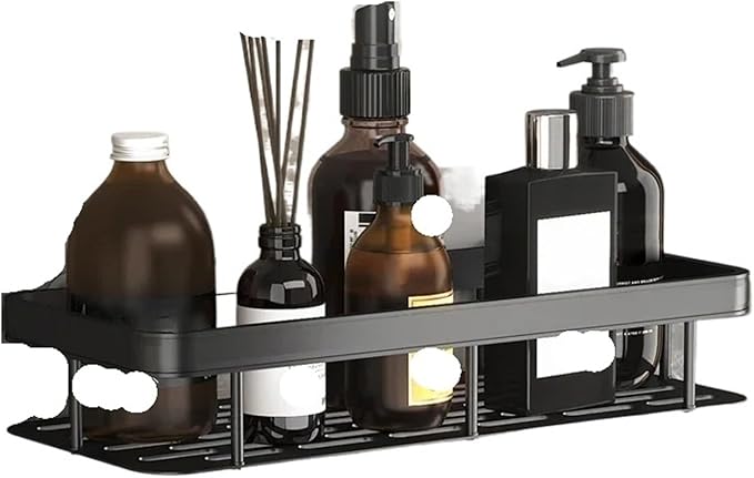 Bathroom Shelves Accessories Organizers Wall-Mounted Storage Brackets Metal Without Punching Holes(A Black 1PCS)
