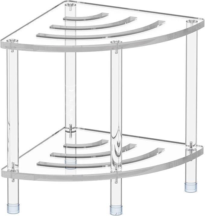 Sumerflos Acrylic Corner Shower Stool, Clear Shower Bench for Shaving Legs Seating Waterproof Heavy Duty Assemble Modern (Clear, 15.75" D x 15.75" W x 18.11" H)