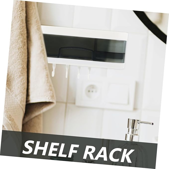 VANZACK Wall Mounted Plastic Storage Rack, No Drilling Bathroom Shelf Organizer with Hooks, Multipurpose Floating Wall Shelves for Kitchen and Bathroom Storage Random Color