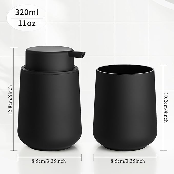 Matte Black Bathroom Toothbrush Holder Set Plastic Foaming Hand Soap Dispenser and Toothbrush Holders 2 Piece