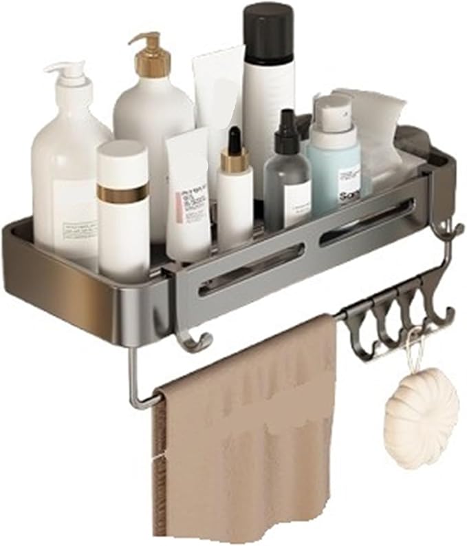 Triangular Wall-Mounted Shelf for Bathroom Or Toilet Area Rectangle Additional Balcony Storage Space for Small Bathrooms(Gray,Rectangle_1PCS with Bars)