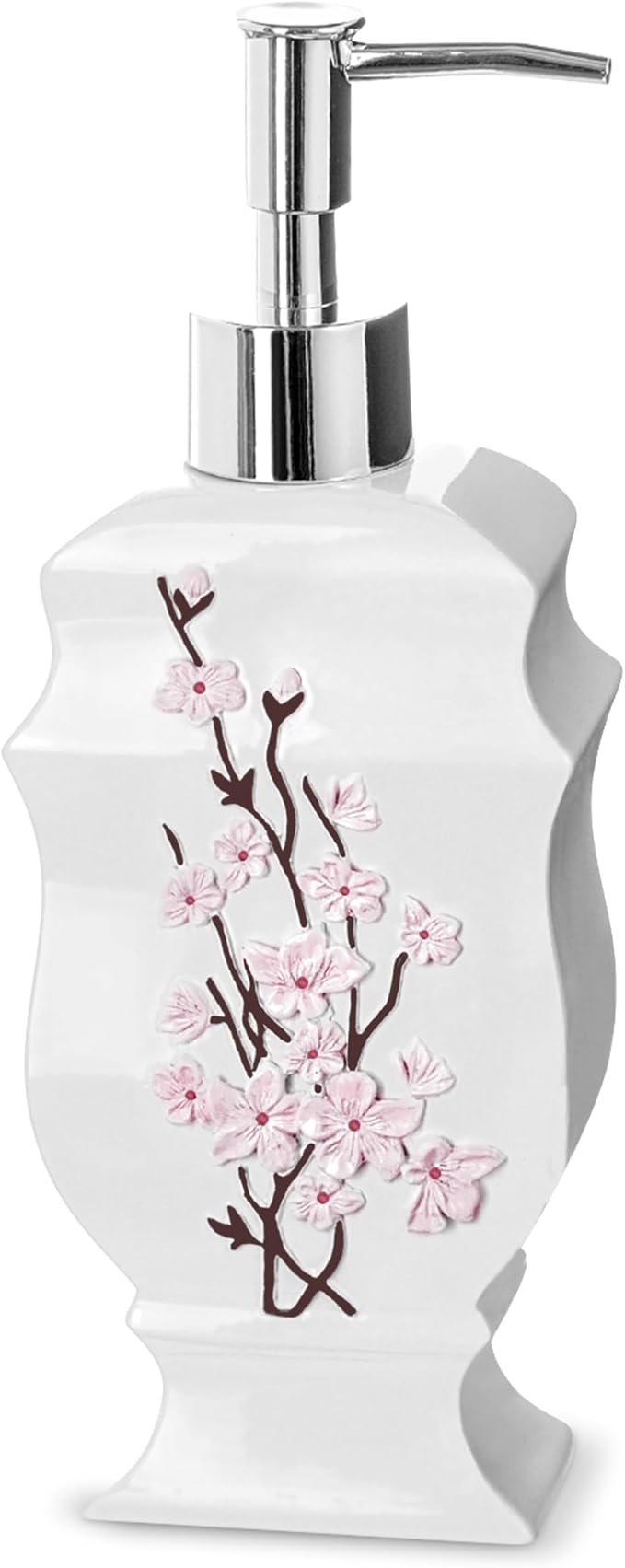Creative Scents Vanda White Soap Dispenser Bathroom Countertop Hand Lotion Pump - Lotion Dispenser for Liquid Soap with Durable Pump, Modern Cherry Blossom Style