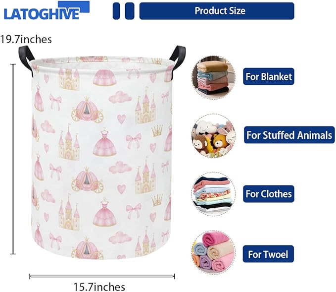 Baby Laundry Hamper kids laundry Basket Waterproof Storage Bin for Bedroom Toy Clothes Organizer Basket Woodland Animals Room Décor(Princess Castle)