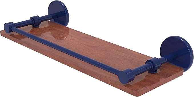 Allied Brass P1000-1-16-GAL-IRW-MBL Prestige Skyline Collection 16 Inch Solid IPE Ironwood Shelf with Gallery Rail, Mediterranean Blue