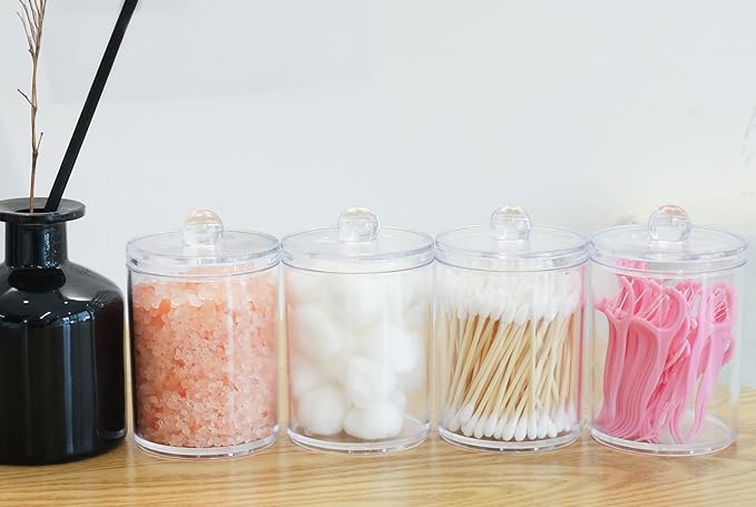 Aynoo 1 Pack Acrylic Qtip Holder Dispenser,Canisters Apothecary Jar Set, Vanity Makeup Storage Organizer Set, 12 oz