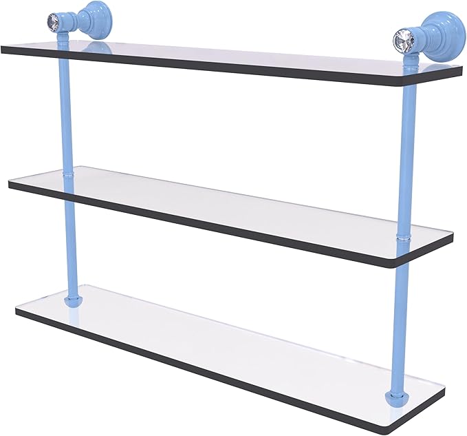 Allied Brass CC-5-22-FTB Carolina Crystal Collection 22 Inch Triple Glass Shelf, Flat Troll Blue
