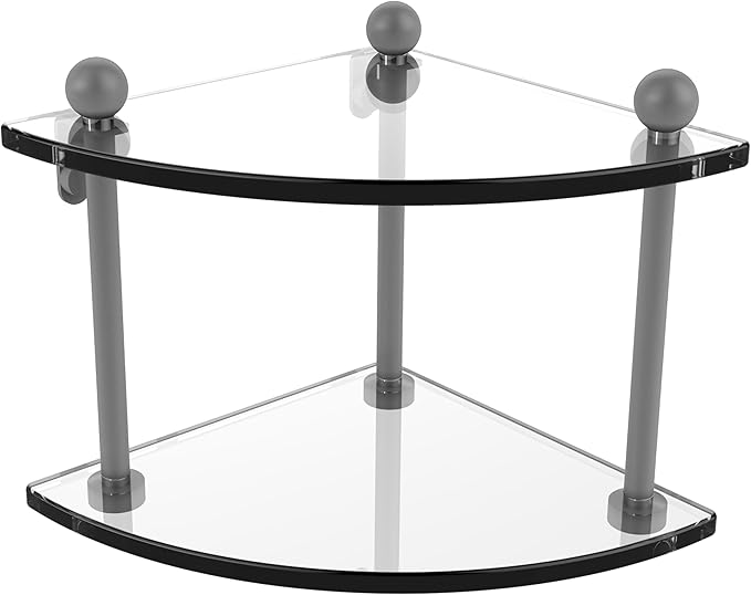 Allied Brass PR-3-GYM Two Tier Corner Glass Shelf, Matte Gray