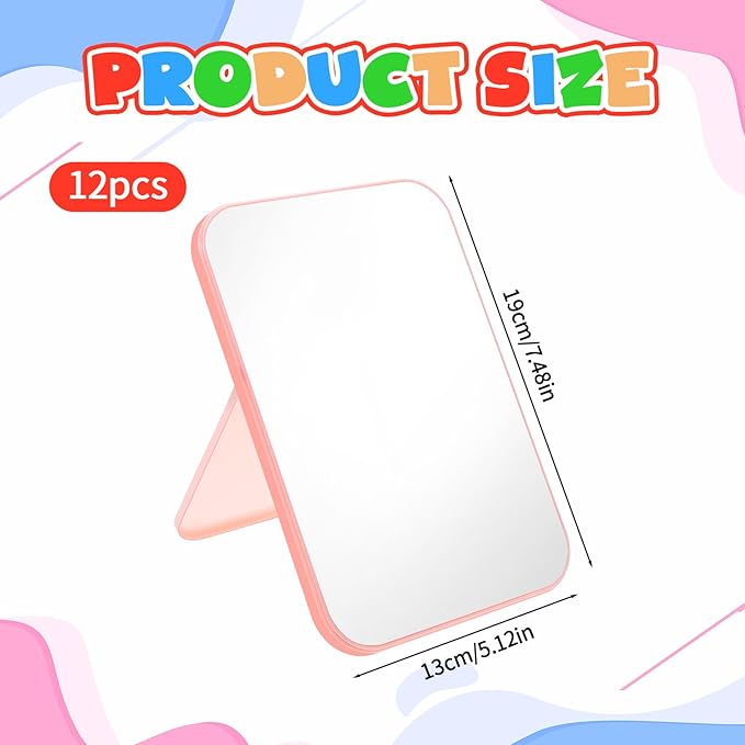 12Pack 8" Spa Party Mirrors Desk Mirror for Girl Party Portable Travel Mirror with Stand Foldable Tabletop 90°Adjustable Folding Mirrors for Women, Beauty Birthday Gift