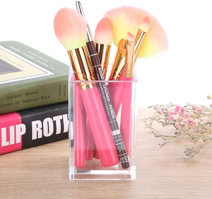 LAVEN Large Brushes Storage Acrylic Makeup Brush Organizer Nail Pen Organizer Case Single 1 Compartment Transparent Cosmetics
