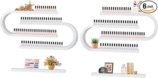 Lorvain 6PS Metal Wall Mounted Nail Polish Storage Racks, White Display Rack U Shape Cosmetic Display Case Lipstick Perfume Wall Shelf Essential Oil Organizer for Nail Polish Bottles Spa Nail Salon