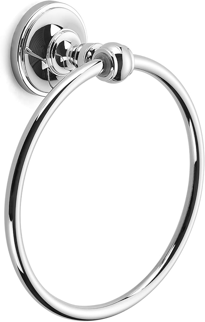 khtumeware 1 Pack Vibrant Polished Chrome Bath Towel Ring, Bathroom Hardware Accessories Heavy-Duty Hand Towel Holder for Bathroom, Modern Round Towel Hanger Wall Mounted