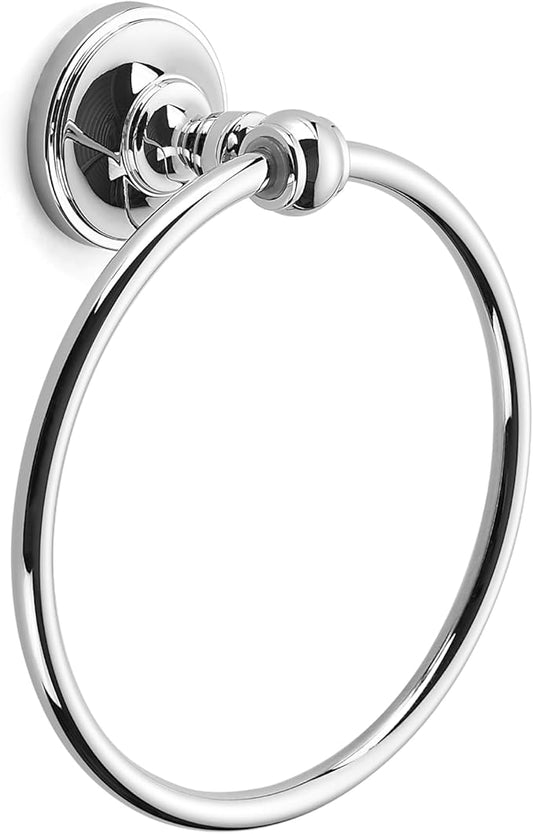 khtumeware 1 Pack Vibrant Polished Chrome Bath Towel Ring, Bathroom Hardware Accessories Heavy-Duty Hand Towel Holder for Bathroom, Modern Round Towel Hanger Wall Mounted