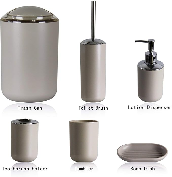 IMAVO Bathroom Accessories Set,Apricot Bathroom Set,7 Pieces Bathroom Accessory Set,Tray,Toilet Brush,Trash Can for Bathroom Décor and Housewarming Gifts