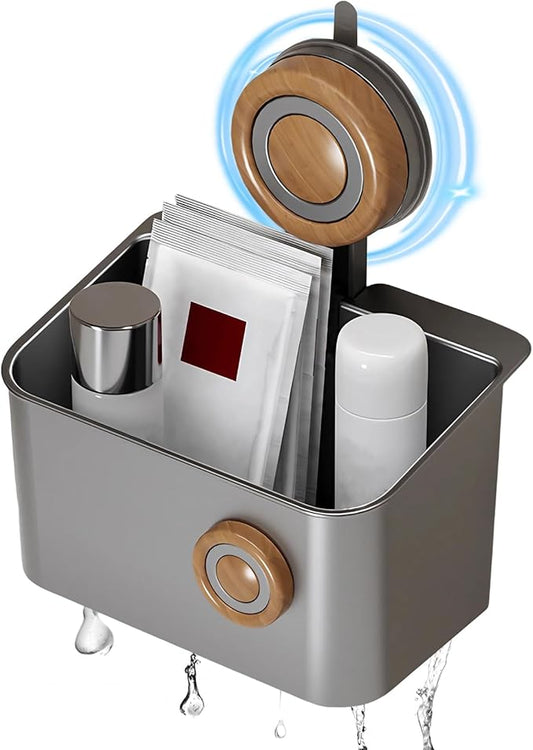 Shower Caddy Suction Cup, Removable Waterproof Bathroom Organizer Shower Shelf with Drainage, Suction Plastic Storage for Inside Shower, Shampoo, Bathroom Accessories Holder, Gray (Mahogany-S)
