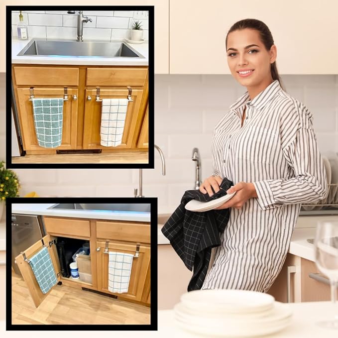 Evelots Towel Hook, Bar Over Cabinet Door - Kitchen, Bathroom - 2 Pack- Hand, Dish Towel Rack Holder - Inside or Outside Door - Brushed Stainless Steel - No Rust - No Scratch - No Installation