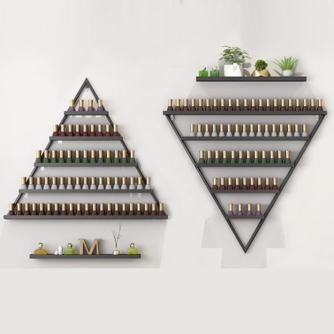 Nail Polish Rack Wall Mounted Perfume Organizer Shelves ,Triangle Nail Polish Metal Holder Essential Oil Display Case Shelf for Home Salon Business Spa, Cosmetics Bottles Storage Cabinet Spice Rack