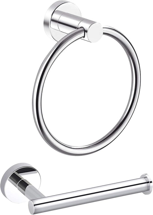 MARMOLUX ACC 2PCS Chrome Bathroom Hardware Set - Hand Towel Holder for Bathroom Wall & Toilet Paper Holder Wall Mount - Towel Holder Hanger Rack Stainless Steel Bathroom Set - Bathroom Towel Ring
