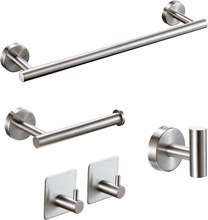 Brushed Bathroom Hardware Set, 5 Pieces Bathroom Accessories Set,Stainless Steel 16 Inch Bath Towel Bar Set Wall Mounted,Robe Towel Hooks, Toilet Paper Holder,Towel Racks for Bathroom SP-60008-2