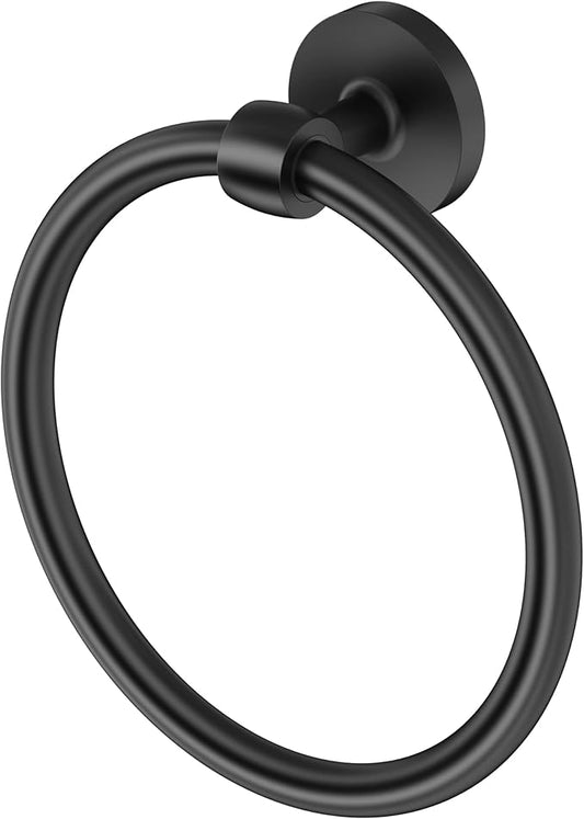 Gatco 5212MX Gibson Towel Ring | Modern Hand Towel Holder for Bathroom | Stylish Decorative Hardware, Heavy Duty Metal, EZ Ancor Mounting | Matte Black Finish