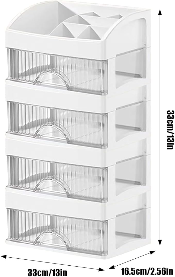 Makeup and Jewelry Organizer-Multilayer Transparent Drawer Storage,Desk Drawer Organizer-Cosmetics Jewelry Storage Cabinet,Desktop Rack for Stationery | Household Storage,for School Home (white, L)