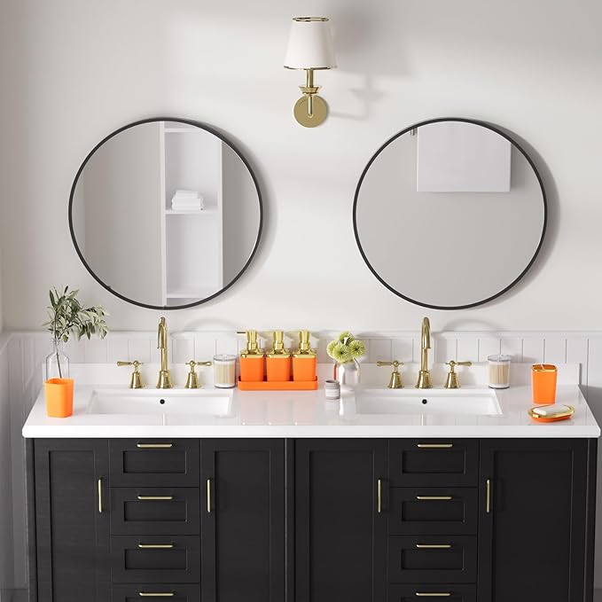 Bathroom Accessories Set - 27PC Bathroom Sets with Shower Curtain and Rugs, Orange Bathroom Set, Orange Bathroom Accessory Set with Trash Can, Toilet Brush & 3 PC Soap Dispensers