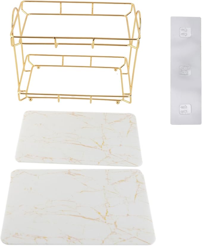 Gold Bathroom Shelf Elegant Gold & White 2 Tier Bathroom Storage Rack - Makeup Shelf with Humanized Design - Anti-Slip Counter Organizer - Sturdy Iron Construction for (Large Size)