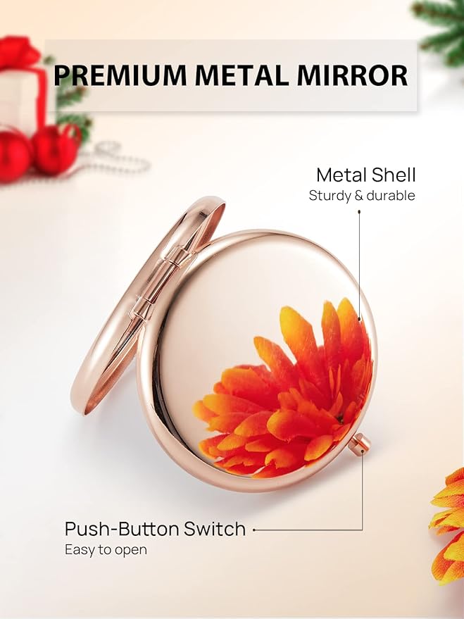 Compact Mirror for Purse, Set of 24 Double-Sided 1X/2X Magnifying Metal Pocket Makeup Mirrors(Round, Rose Gold)