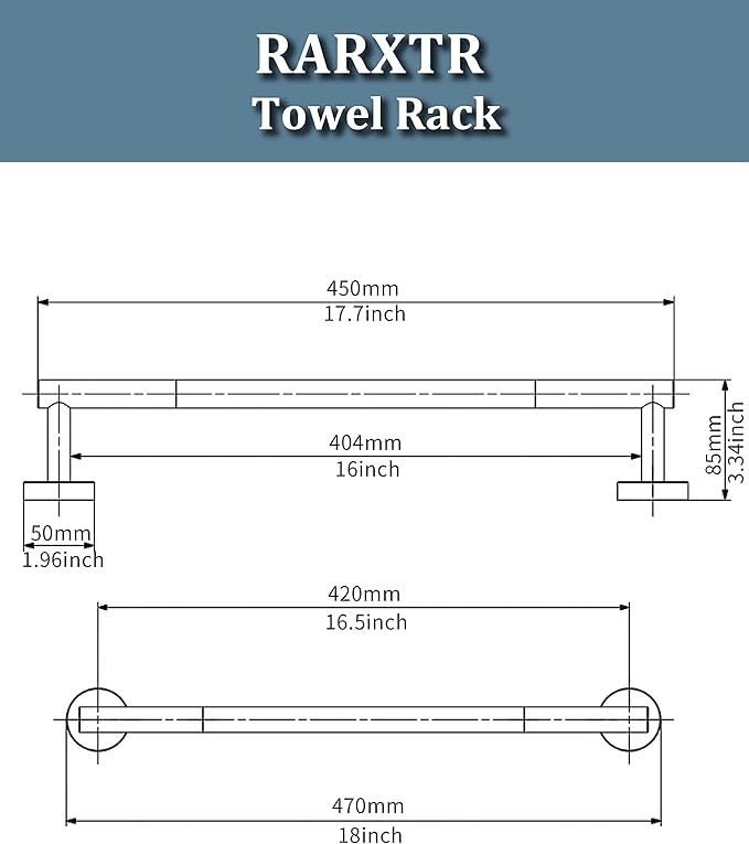 RARXTR 18 Inches Matte Black Towel Bar for Bathroom Kitchen Hand Towel Holder Dish Cloths Hanger SUS304 Stainless Steel RUSTPROOF Wall Mount (Matte Black 18-inch)