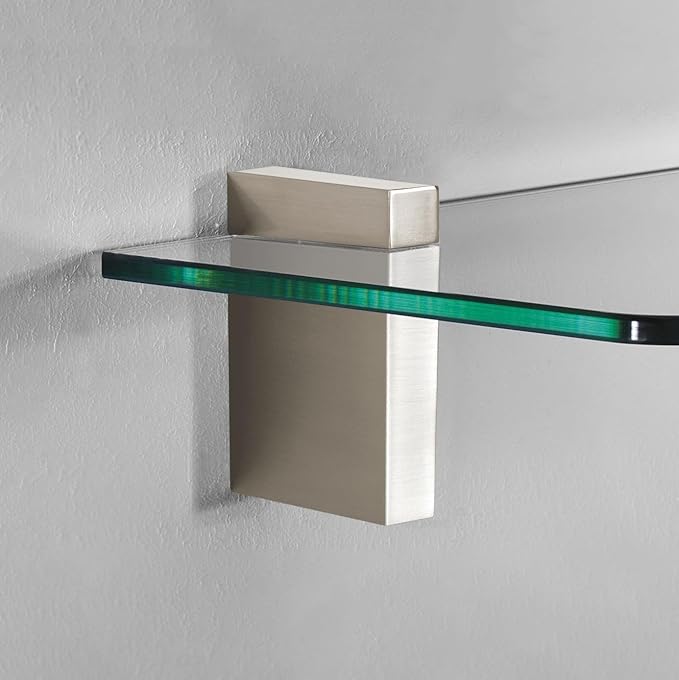 Glass Shelves - Tempered Safety Glass Shelves for Bathroom, Choose Over 20 Shelf Brackets and Multiple Shelf Sizes - Cuadro Maxi Style - 31.5 x 11.8 in - Stainless Clip