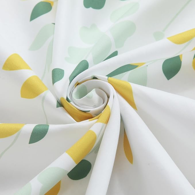Fabric Floral Shower Curtain, Yellow and Sage Green Flower Shower Curtains for Bathroom, Waterproof Bathroom Curtains, 72" W x 72" H