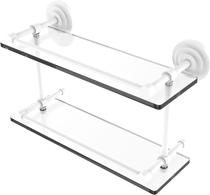 Allied Brass QN-2/16-GAL-WHM Que New 16 Inch Double Glass Gallery Rail Shelf, Matte White