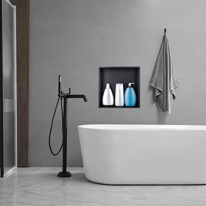Black Shower Niche 12"X12", Stainless Steel Wall-Inserted Niche Bathroom Shelf, No Tile Needed Recessed Niche Shower for Bathroom, Living Room, Kitchen for Storage