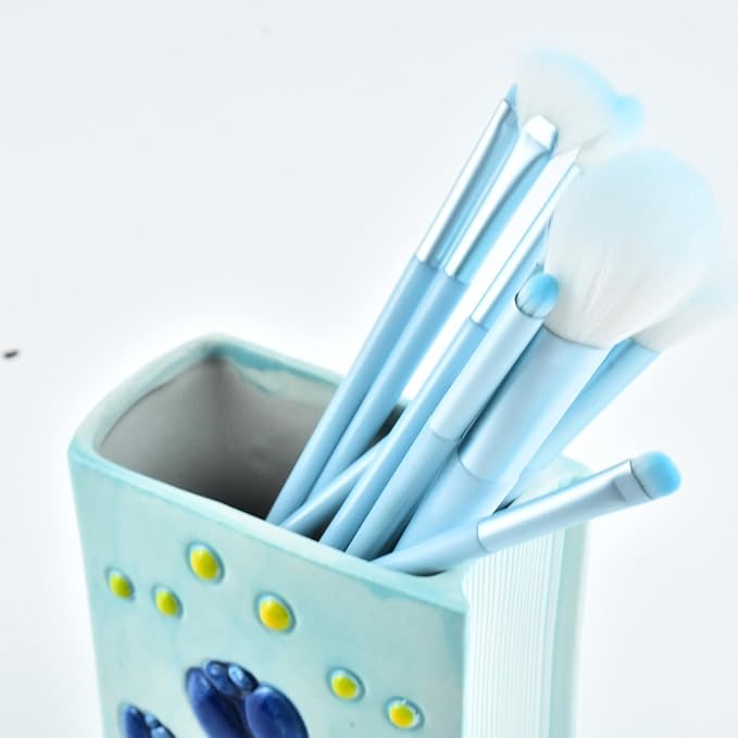 Ceramic Book Shaped Tulip Pattern Cosmetic Storage Box, Desktop Organizers Make Up Brush Storage Stand Desktop Storage Box for Brush,Pencil,Art Supplies, Painting Brush (Blue)