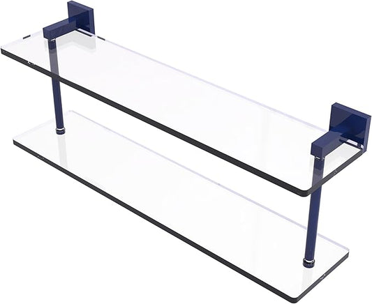 Allied Brass MT-2-22-MBL Montero Collection 22 Inch Two Tiered Glass Shelf, Mediterranean Blue
