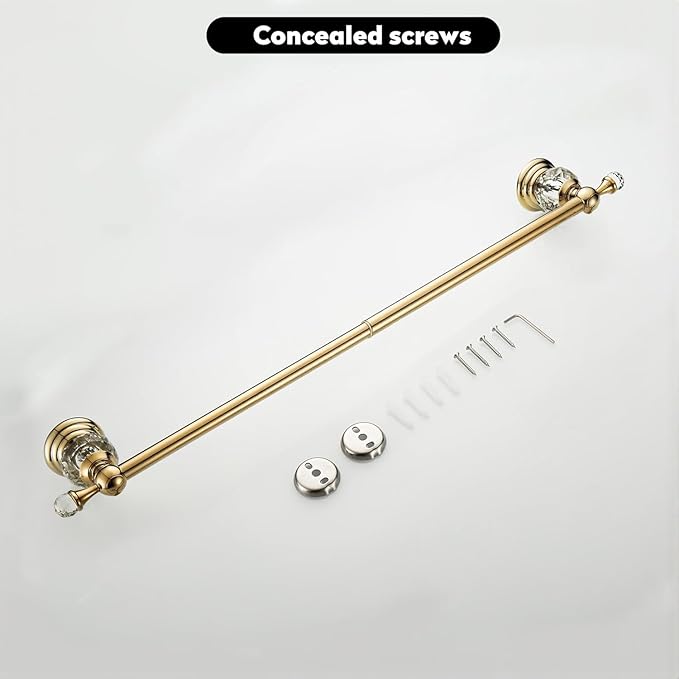 Crystal Gold Towel Bar, Gold Adjustable Bathroom Towel Holder Bar, Golden Single Towel Rack Hanger Home Towel Holder Rod for Bathroom Wall Mounted Bathroom Accessory
