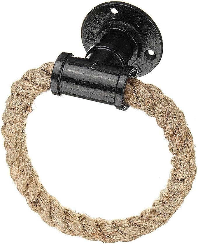 Rope Towel Ring, Wall Mount Vintage Cast Iron Towel Rack, Industrial Storage Toilet Towel Holder, Rustic Hand Towel Hanger, for Shower/Bathroom/Bedroom/Kitchen