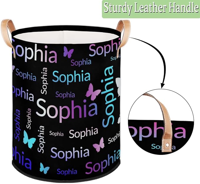 Custom Purple Pink Green Butterfly Laundry Hamper, Personalized Laundry Baskets with Handles Dirty Clothes Hamper Storage Basket