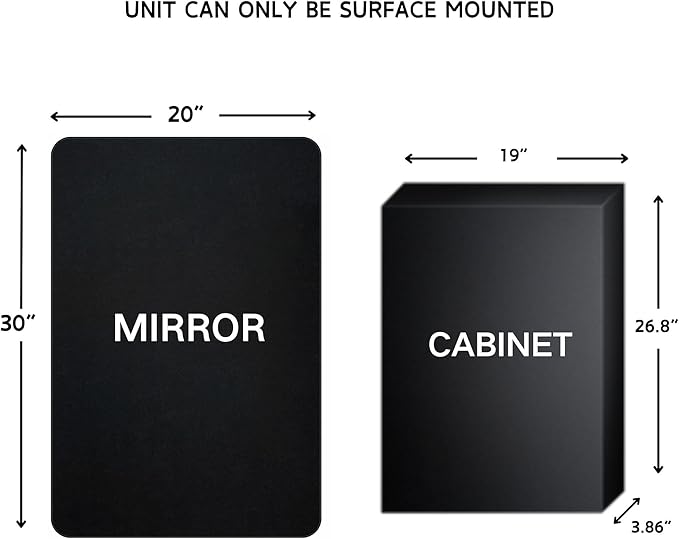 TEHOME Surface Mount 20x30'' Black Bathroom Medicine Cabinet with Mirror Matt Black Metal Framed Rounded Rectangle Medicine Cabinet with Beveled Mirror 4 Adjustable Glass Shelves