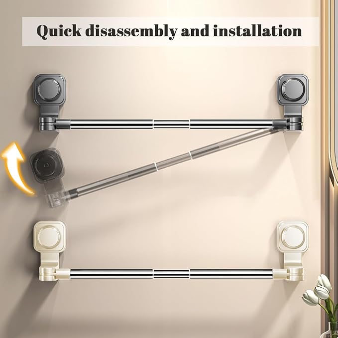 Extendable Suction Cup Towel Bar 12-24inch Removable Towels Holder for Shower Stainless Steel Single Rack No Drill Wall Mounted Clothes Hanger Rod for Bathroom Kitchen White