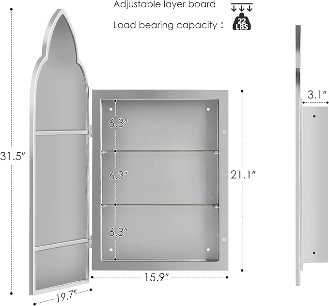 SogesHome Medicine Cabinet with Mirror, Magic Mirror with 2 Shelves, Wall Mount/Recessed Medicine Storage, Perfect for Bathroom and Home Decor, Silver