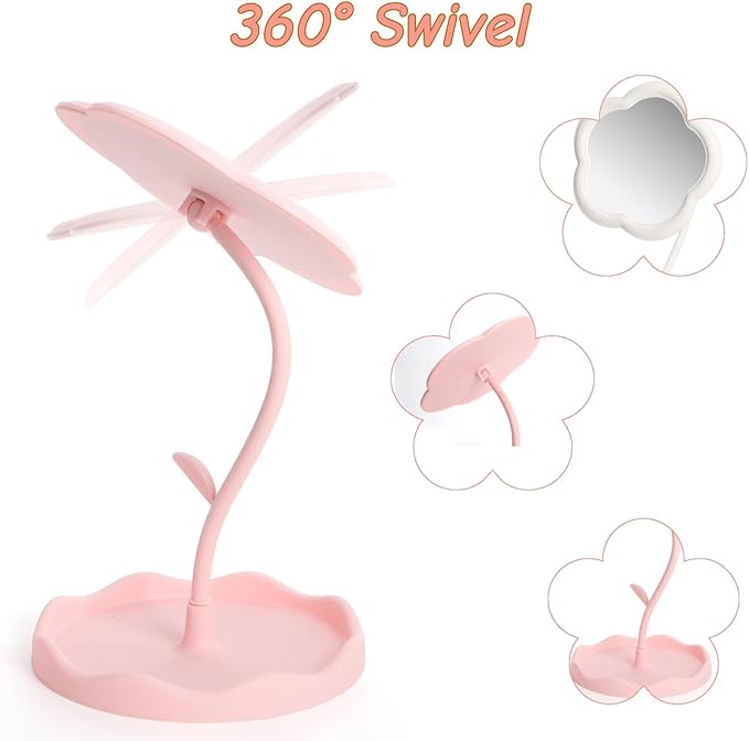 6 Pieces Flower Shaped Mirror, Multi-Angle Adjustable Spa Party Makeup Mirror, Compact Table Vanity Mirror with Jewelry Tray for Home Decor Sleepover Party Aesthetic Gift