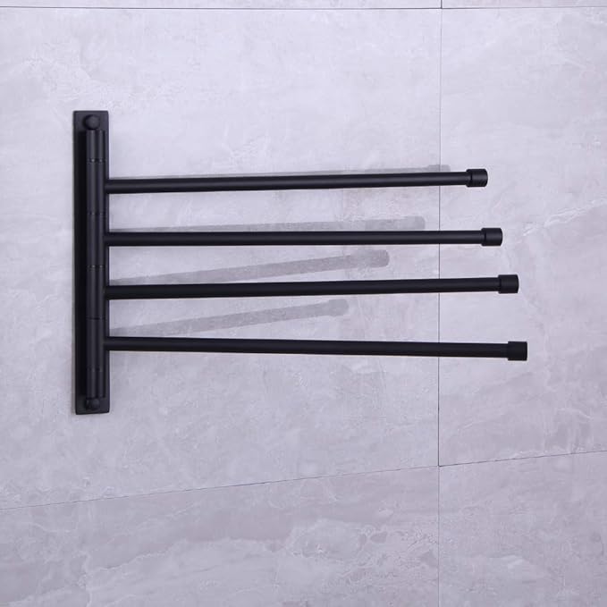Swivel Hand Towel Bar Bathroom Swing Hanger Towel Rack Holder Matte Black Finish, Wall Mounted, 4-Arm