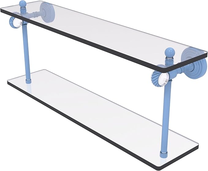 Allied Brass PG-2T-22-FTB Pacific Grove Collection 22 Inch Two Tiered Glass Shelf with Twisted Accents, Flat Troll Blue