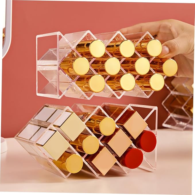 2Pcs Acrylic Lipstick Storage Organizer Clear Lip Gloss Holder Display Shelf Balm Stand Tint Storage Rack Desk stick Organizer Makeup Box Transparent Cosmetic