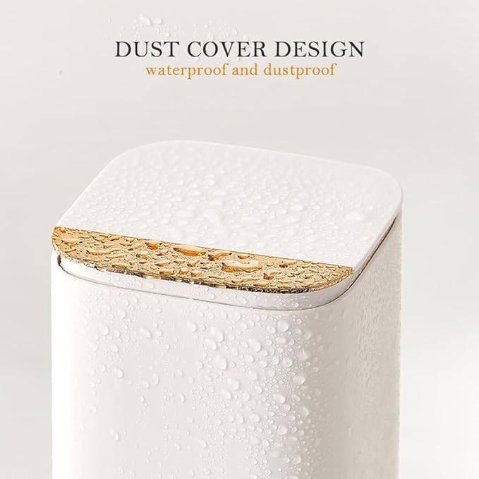 Makeup Brush Holder with Lid, Push Pop-Up Makeup Brush Organizer,4 Slots Makeup Cosmetics Organizerfor Vanity Decor, Bathroom Countertop ,Large Capcity, Dustproof,Waterproof | White and Gold