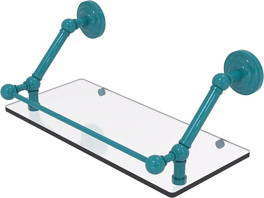 Allied Brass PQN-1-18-GAL-GLT Prestige Que New 18 Inch Floating Glass Shelf with Gallery Rail, Glokzin Teal