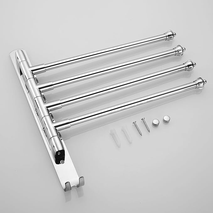 Chrome Rotating Towel Rack Stainless Steel Adjustable Towel Rack Bathroom Towel Rack 12 * 1.5 * 11.7inch Suitable for Bathroom, Bedroom, Balcony Removable Towel bar (electroplated, Four Poles)