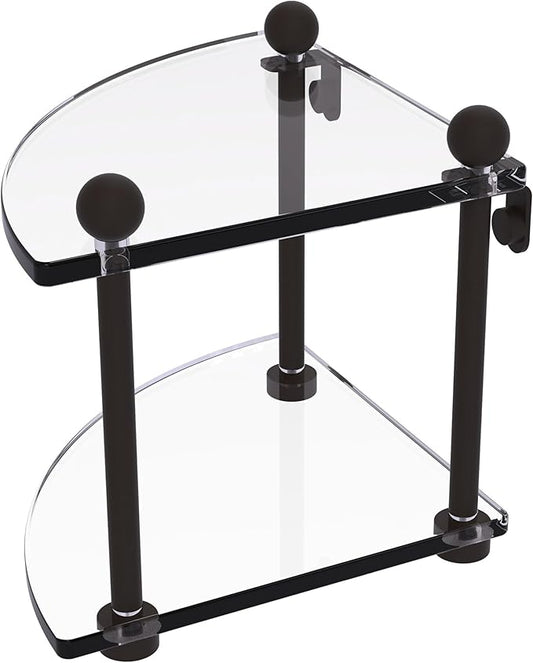 Allied Brass PR-3-ORB Two Tier Corner Glass Shelf, Oil Rubbed Bronze